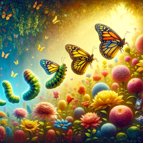 symbolic image of a caterpillar transitioning into a butterfly