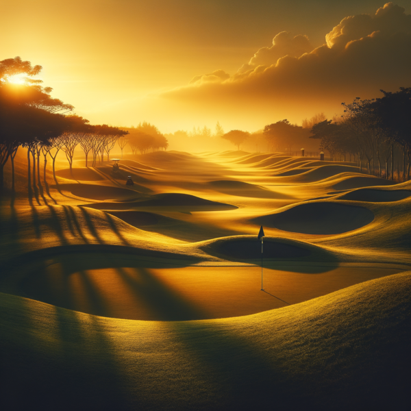 Peaceful sunset over a golf course with a calming atmosphere