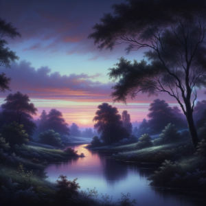 Calming landscape at dusk symbolizing peace