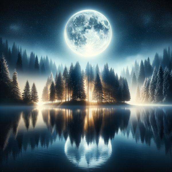 Tranquil moonlit landscape over a peaceful lake for restful sleep