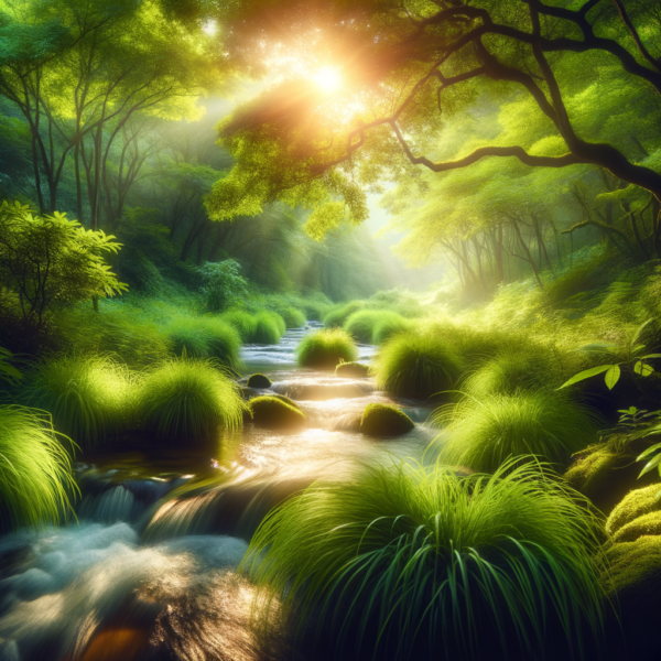 Calming natural landscape with flowing stream