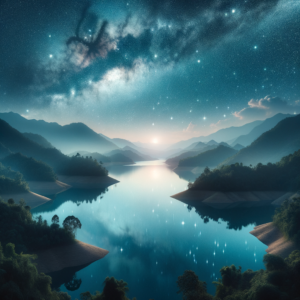 peaceful starry sky over calm lake for restful sleep