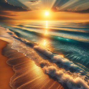 Calm ocean waves at sunset for tranquility hypnosis