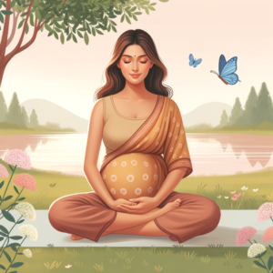 serene pregnant woman practicing relaxation techniques in nature