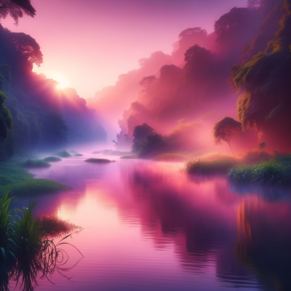 A tranquil river scene at dusk conveying calm and relaxation