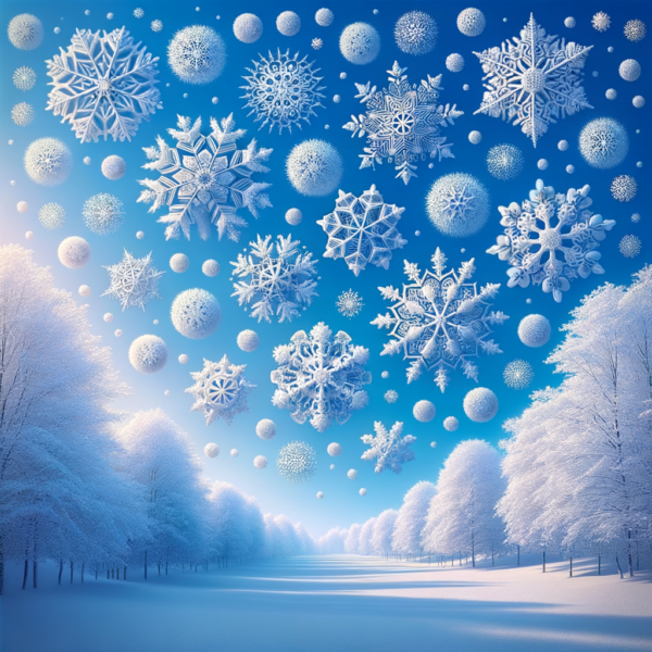 Gentle falling snowflakes in a clear sky, symbolizing calm and focus