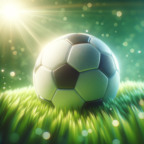 A soccer ball in soft focus against a field with a gleaming sky symbolizing mental clarity