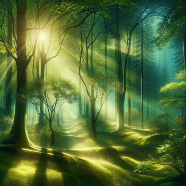 Sunlight in a peaceful forest representing inner peace