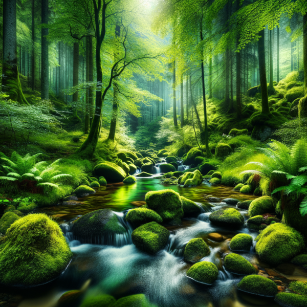 Gentle stream flowing through a forest