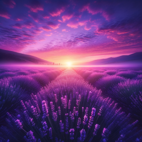 Vast lavender field at dawn, representing calmness and fresh beginnings