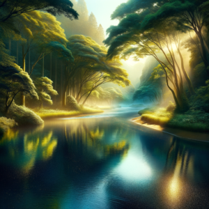 Calming nature scenery with lush greenery and a serene river.