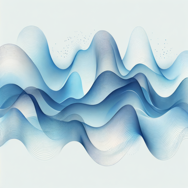 Visual representation of calming sound waves in a serene blue gradient.