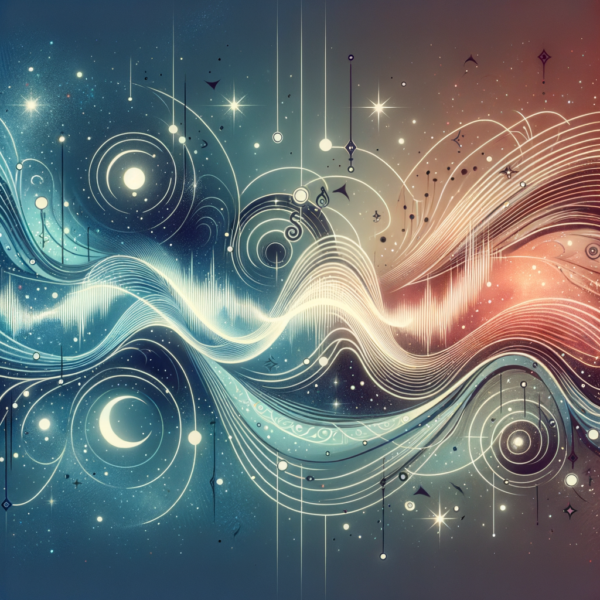 Abstract depiction of soothing soundwaves and cosmic symbols