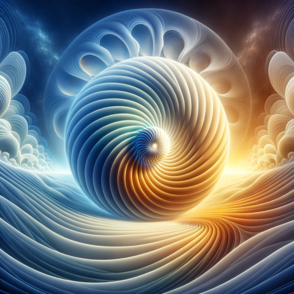 A white and gold spiral leading into a calm, blue atmosphere