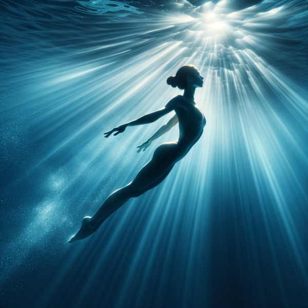 Swimmer gliding smoothly underwater