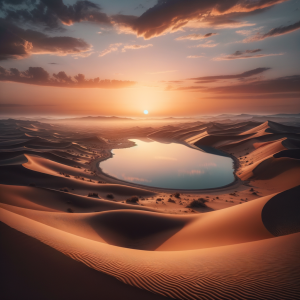 Soothing desert oasis scene promoting hypnosis relaxation