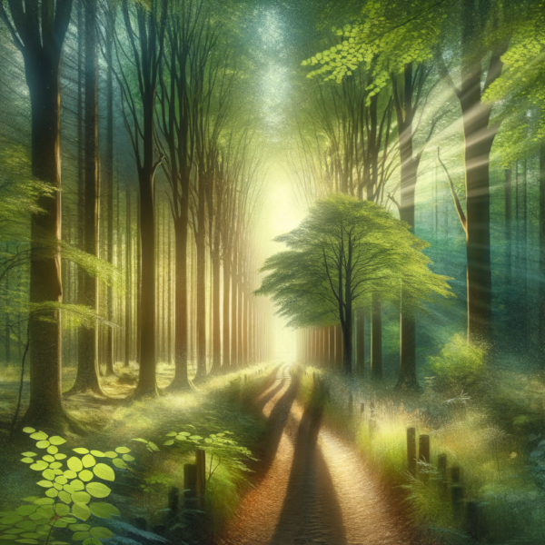 Calm forest pathway with soft light for hypnosis tranquility