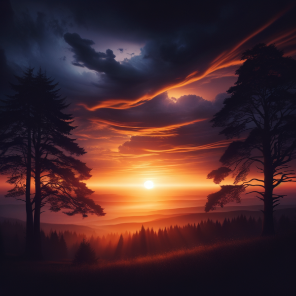 Peaceful landscape at dusk with warm hues, symbolizing serenity