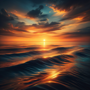 Calming ocean waves at sunset, symbolizing serenity