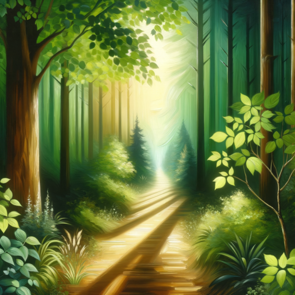 Peaceful path through a forest symbolizing a journey to sobriety