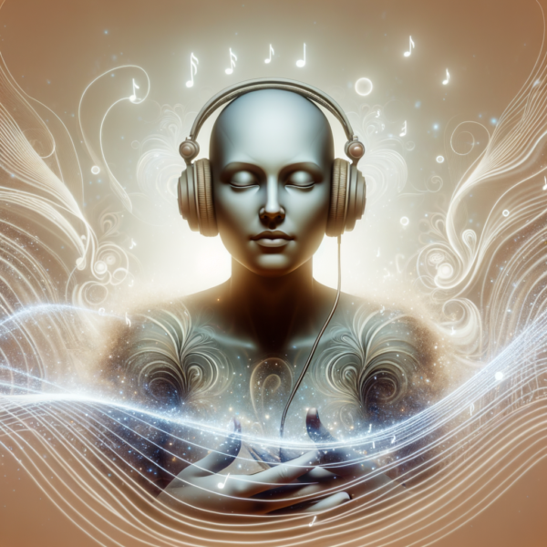 Individual listening to calming travel audio with relaxed expression