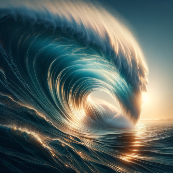 A majestic wave frozen in motion, displaying power and fluidity in a dynamic marine environment