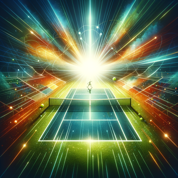 Abstract image of a tennis court with growing light and energy