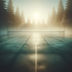 Serene tennis court at dawn