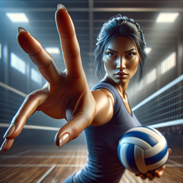 Close-up of a volleyball hand poised for a precise and confident spike